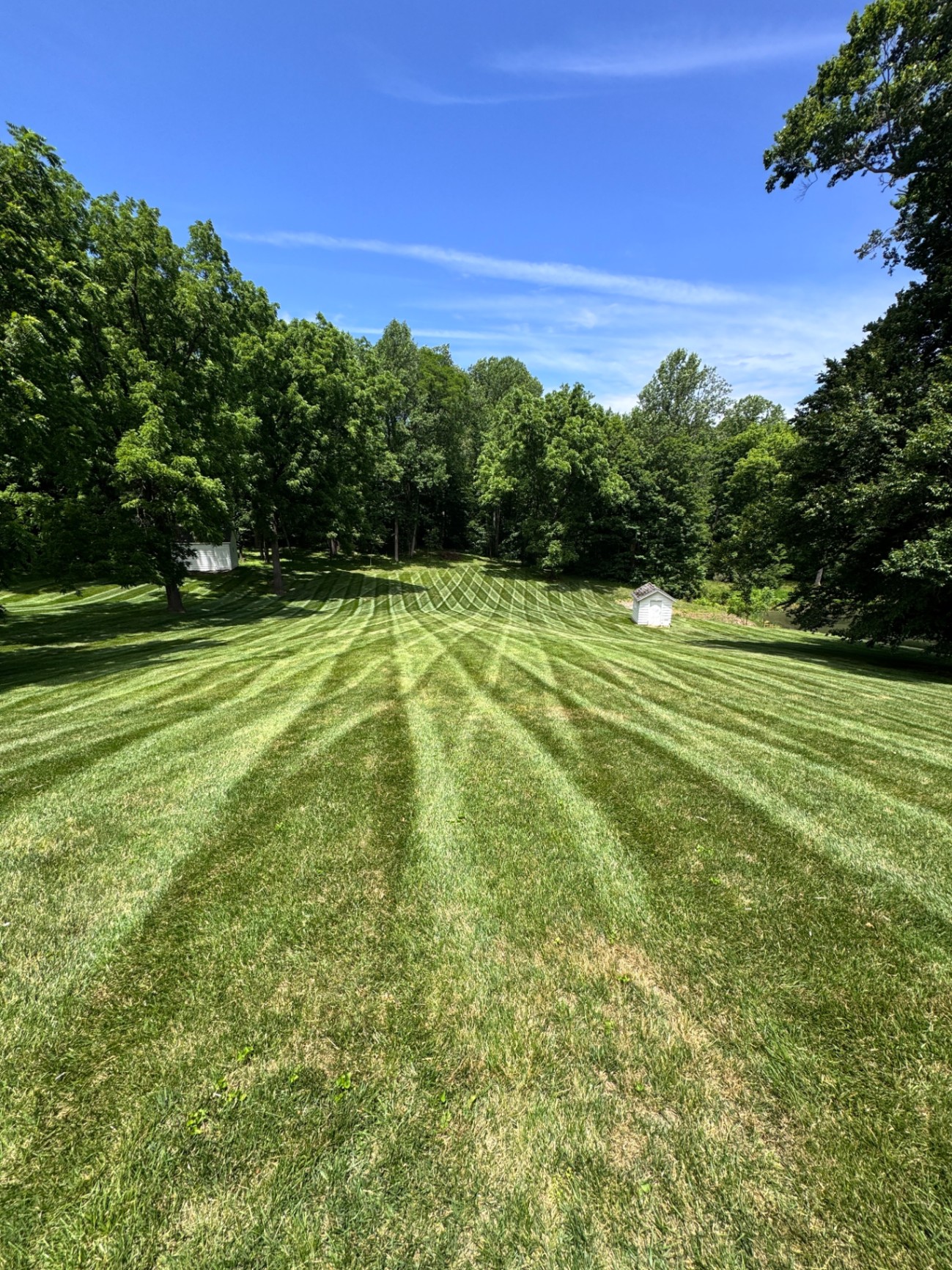 Sweeping diagonal stripes on a large yard