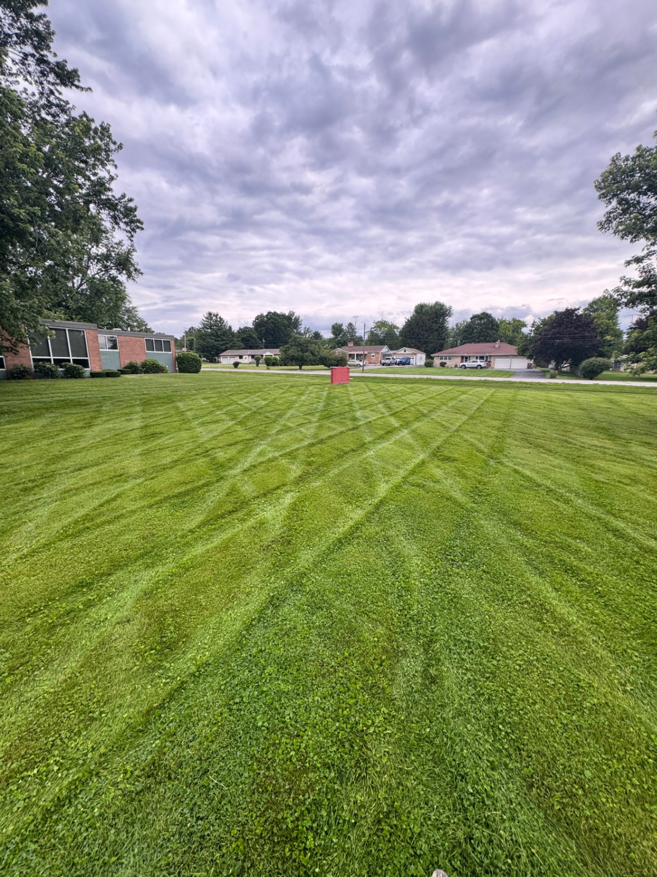 Diagonal mow across a wide front lawn