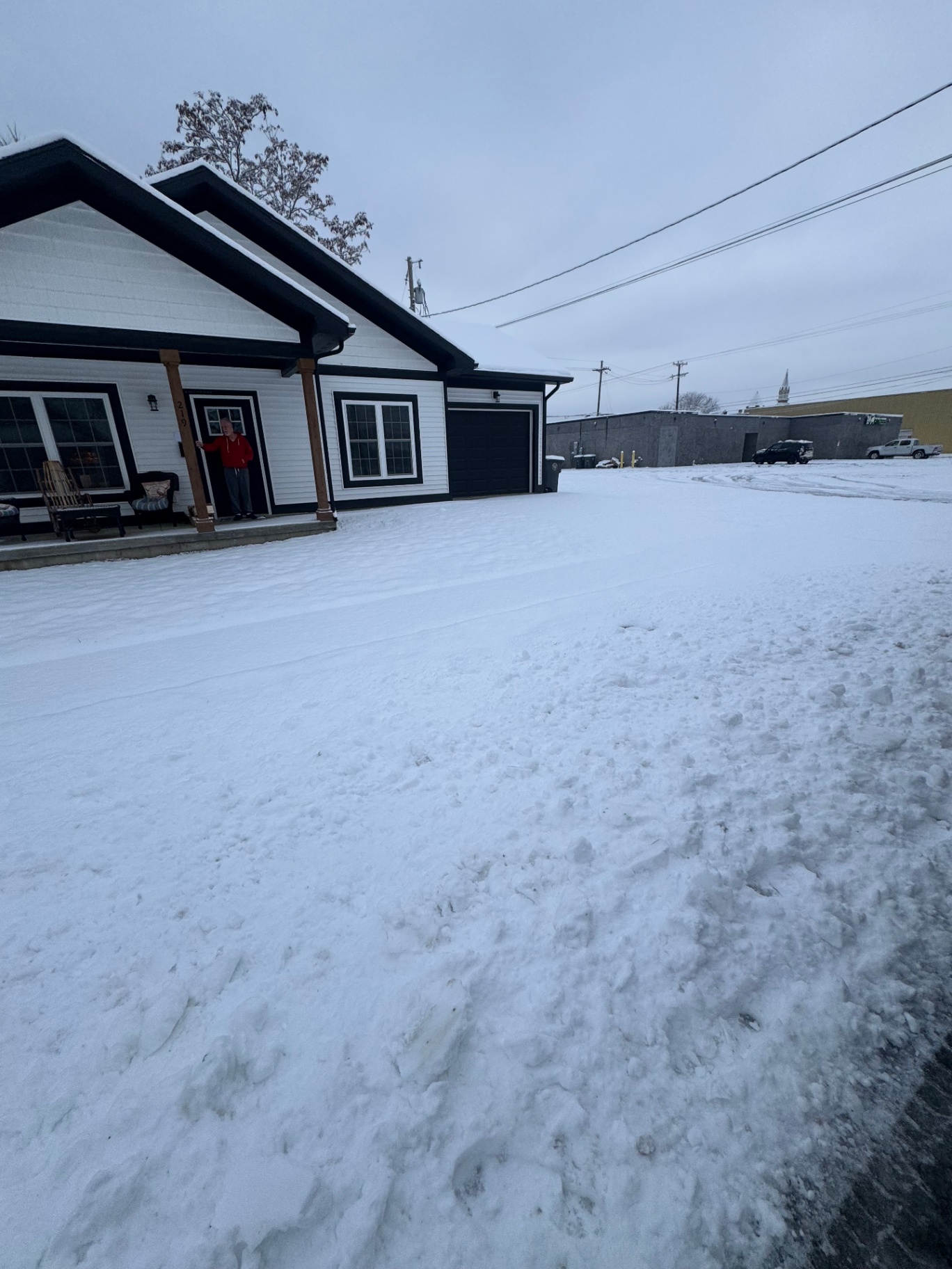Snow-covered driveway before plowing